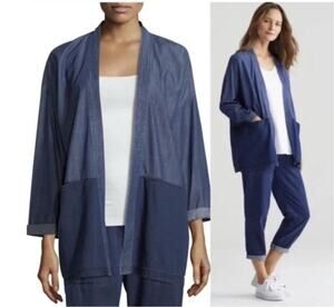 Eileen Fisher Open-Front Denim Kimono Jacket Large